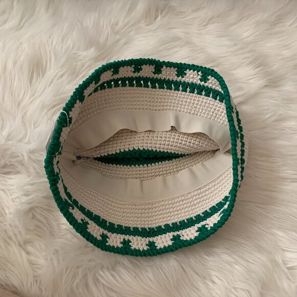 LULULEMON Cotton Crochet Bucket in Light Ivory/Raceway Green Sz M/L - Picture 5 of 5